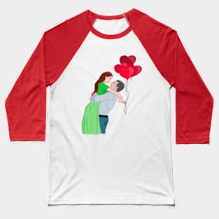 Couple Hugging While Holding Heart Shaped Balloons Baseball T-Shirt
